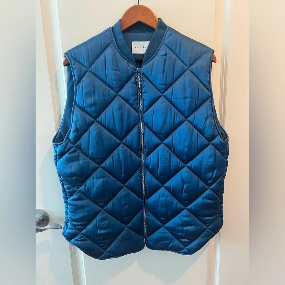 Sandro Blue Oversized Quilted Puffy Vest
